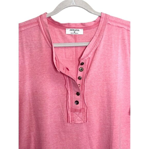 🆕 Zenana Outfitters Katelyn Raw Edge Short Sleeve Pink Top Button Front Medium - Picture 8 of 11